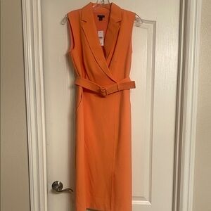 Ann Taylor Orange Sleeveless Midi Dress